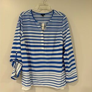 NWT Talbots Blue and White Striped Blouse Size XL